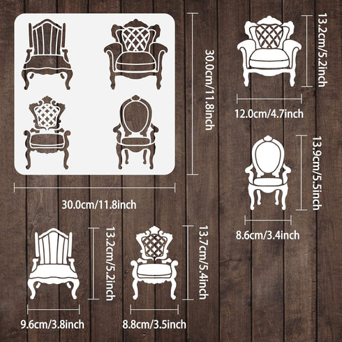 FINGERINSPIRE Armchair Painting Stencil 11.8x11.8 inch 4 Styles Reusable Chair Drawing Template Reusable PET Hollow Out Painting Stencil for DIY A...