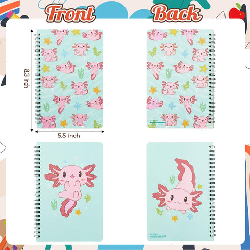 Axolotl Sticky Note A5 Notebooks Pens Stationery Set - Axolotl Self-Stick Notes Pads Spiral Notebooks Black Gel Ballpoint Pens Back to School Offi...