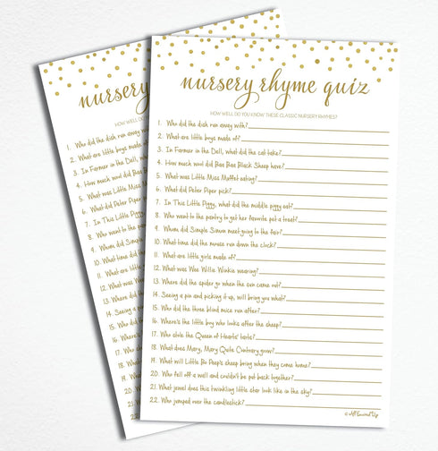 Nursery Rhyme Quiz Game - Baby Shower Games - Gold Confetti (50-Sheets)...