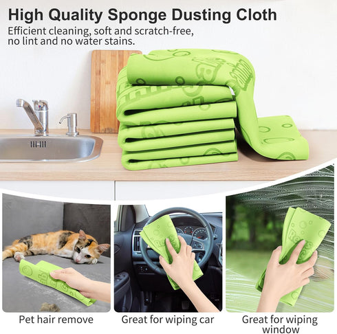 4 Pack Damp Clean Duster Towel Streakless Cloths Flexible Dusting Towel Magic Reusable Cleaning Cloths Scrub Wet Duster Sponge Absorbent Kitchen R...