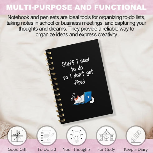 Cat Notebook, Cat Journal - Cat Gift Journal, Cat Office Supplies Spiral Notebook, Funny Notebooks for Work, Black Spiral Notebook, 5.5x8.3 Inches...