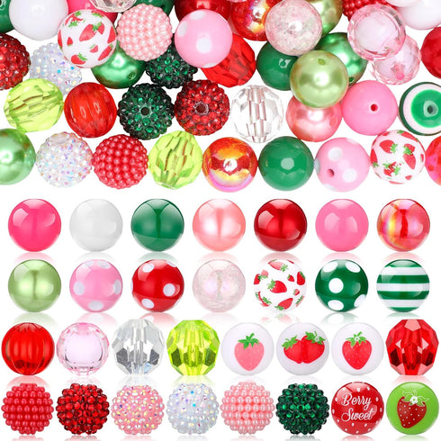100 Pcs 20 mm Strawberry Beads Acrylic Bubblegum Beads for Jewelry Making DIY Set Including Iron Beads Alloy Clasp End Chains Wire...