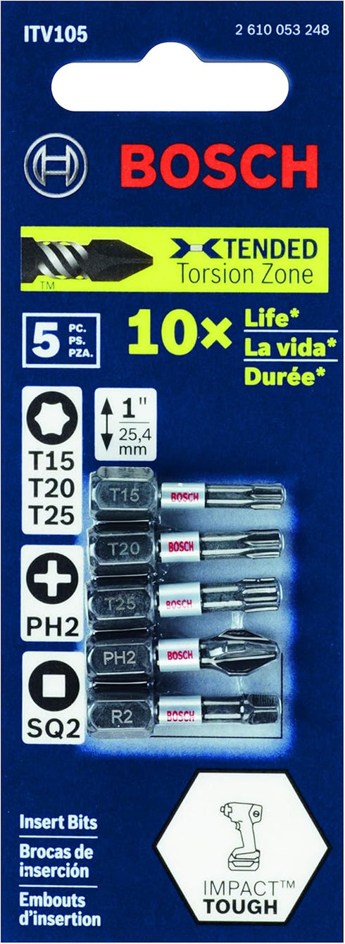 BOSCH ITV105 5 pc. Impact Tough 1 In. Screwdriving Bit Set...