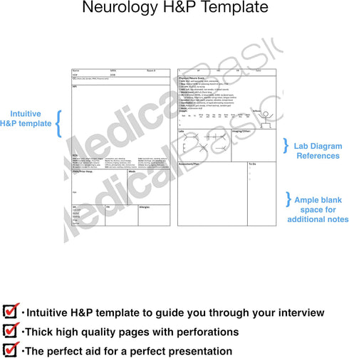 Neurology H&P Notebook Medical History and Physical notebook, 100 medical templates with perforations...