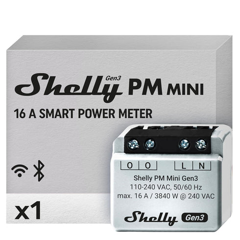 Shelly PM Mini Gen3 | WiFi & Bluetooth Smart Power Meter 1 Channel 16 A | Home Automation | Compatible with Alexa & Google Home | iOS Android App ...