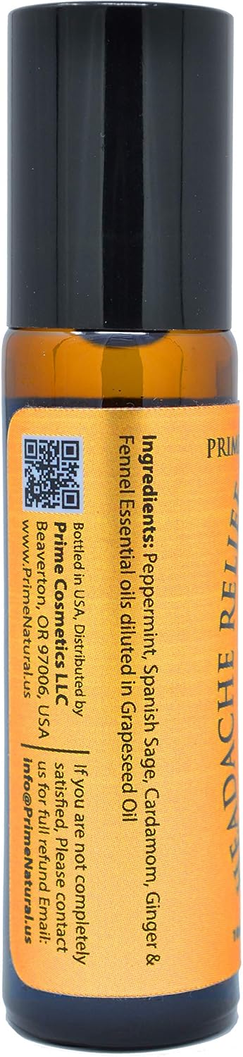 Headache Relief Essential Oil Roll On 10ml, Pre-Diluted, Ready to Use Roller for Migraine, Tension, Calming, Soothing, Grounding, Sore Muscles, Sp...