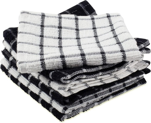 DII Basic Terry Collection Windowpane Dishcloth Set, 12x12, Black, 6 Piece...