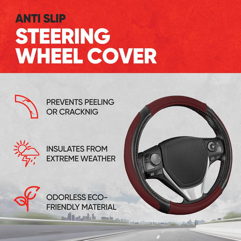 Motor Trend GripTech Sport Burgundy Steering Wheel Cover - Enhanced Traction and Comfort for Car, Truck, Van, SUV - 15 inch, Two-Tone Design...