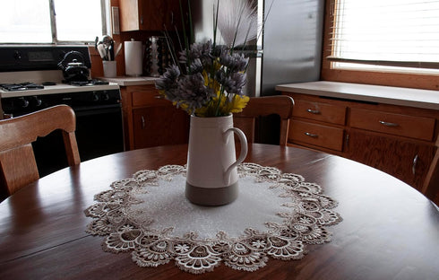 Cocoa, Earth Tones Jacquard Peacock Tail Lace Doily, Placemat, Table Centerpiece, Table Topper (23 Inch Round)...