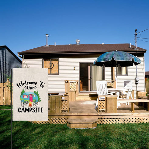 ZJXHPO Camping RV Flag Camping Lover Yard Flag Welcome To Our Camper Garden Flag RV Camping Decor Happy Camper Sign (welcome campsite)...