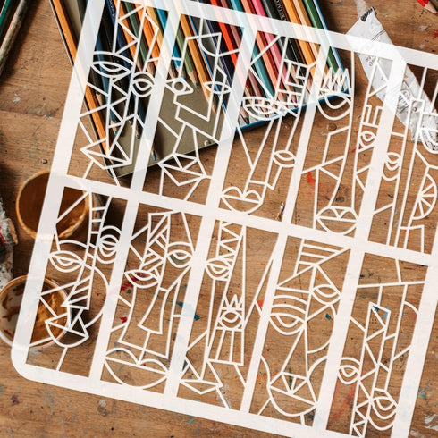 FINGERINSPIRE Faces Painting Stencil Template 11.8x11.8inch Reusable Abstract Faces Paterrn Stencil Geometric Art Faces Stencil Decoration Crafts ...