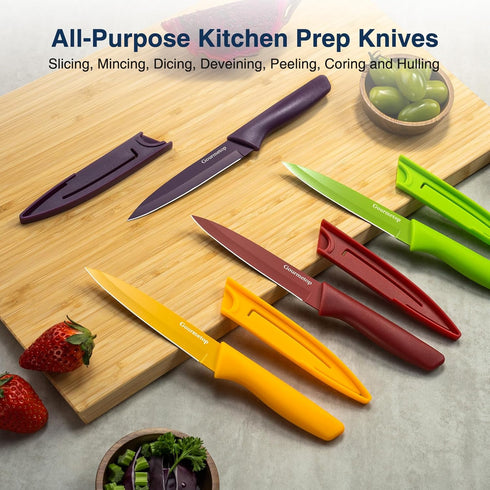 Paring Knife with Cover, Paring Knives Set of 4, 4.5" Paring Knife Set of Premium Stainless Steel, Small Kitchen Knife Set for Fruit and Vegetable...
