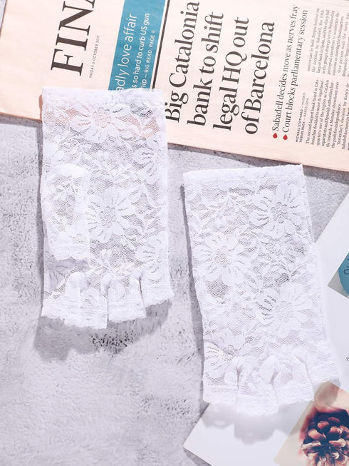 Skylety Sunblock Fingerless Bridal Lace Gloves Women Short Floral Gloves for Wedding Opera Tea Party...