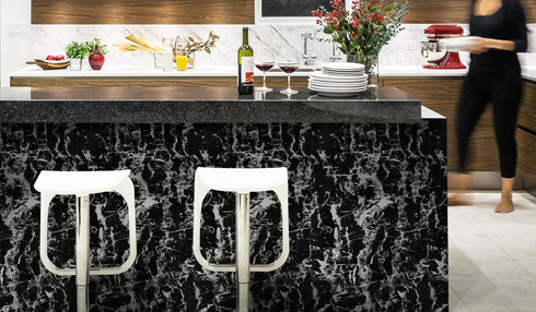 Guvana Glossy Marble Contact Paper Black Marble Wallpaper Marble Peel and Stick Wallpaper Waterproof Self Adhesive Wallpaper Modern DIY Contact Pa...