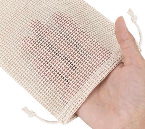 PALTERWEAR 100 Percent Natural Cotton Double Drawstring Mesh Bag For Herbs, Nuts, Spices (5 x 7 Inch - Set of 5)...