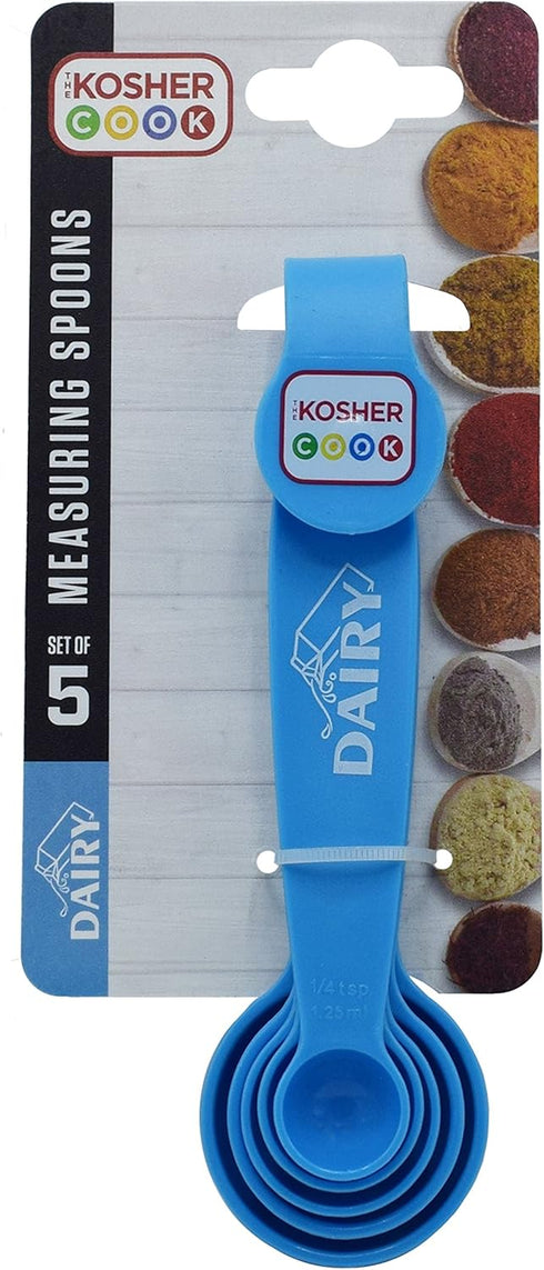 Dairy Blue Measuring Spoons - 5 Piece Set for Precise Cooking and Baking - Stackable Nesting Design - Color Coded Kitchen Tools by The Kosher Cook...