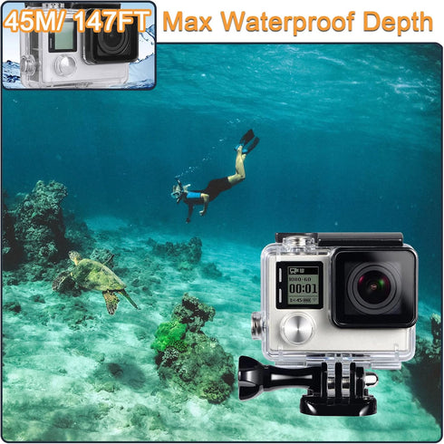 Waterproof Housing Case for GoPro Hero 4 3 Plus, Protective Underwater Dive Shell with Bracket for Go Pro Hero4 3+ Action Camera Accessories Kit...