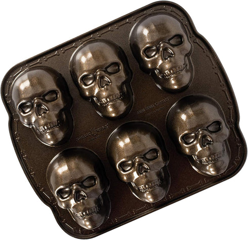 Nordic Ware Halloween Bakeware, Haunted Skull Cakelet Pan, Bronze...