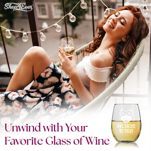 shop4ever Owl Drink To That Laser Engraved Stemless Wine Glass Owl Lover Glass...