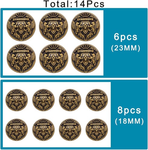 14 Pieces Antique Gold Blazer Buttons, Crown Lion Metal Shank Blazer Buttons Set for Sewing Coats Suits Blazers...