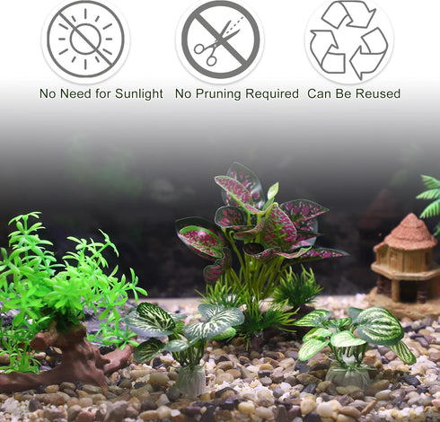 Aquarium Plastic Plants, Driftwood Betta Silk Plants, Silk Plants Aquarium Set Decor, Silk Aquarium Plants for Betta Fish (Green Red, 4pcs)...