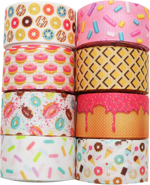 David accessories Donuts Grosgrain Ribbon Tape 1" Wide x 40 Yards Total-8 Rolls 5 Yards for DIY Handmade Hair Bow Headwear Wedding Festival Home P...