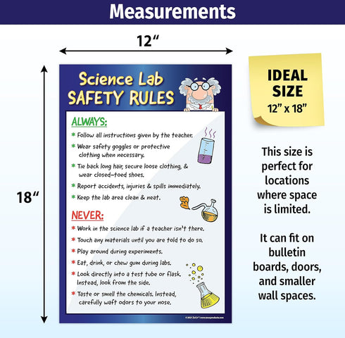 ZOCO - Science Lab Safety Rules Poster (12x18, Laminated) - Kids Science Posters for Middle School, High School - Chemistry, Laboratory Classroom ...