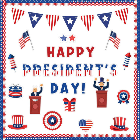 94Pcs US Presidents Government Bulletin Board Classroom Decoration Patriotic Border American Flag Cutouts President Memorial Independence Day Supp...