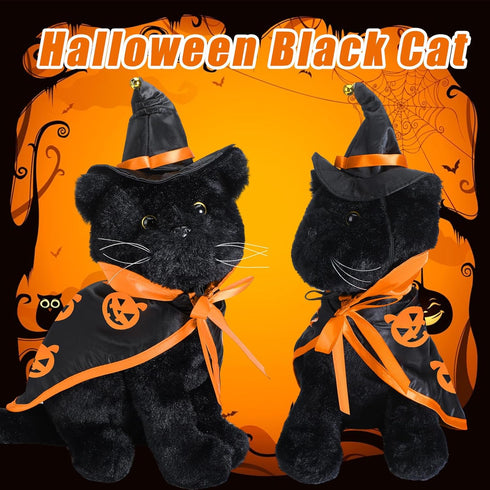 Halloween Plush Cat 9.84 Inch Cute Pumpkin Halloween Stuffed Animals Pumpkin Cats Gift Stuffed Bat Soft Cat with Hat and Cloak for Kids Birthday H...
