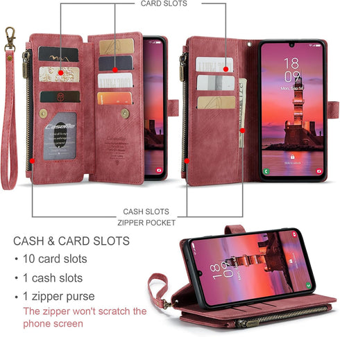 Samsung Galaxy A25 5G Wallet Case with Card Holder Kickstand Magnetic Zipper Pocket Lanyard Strap Wristlet,Leather Flip Case Wallet for Samsung Ga...