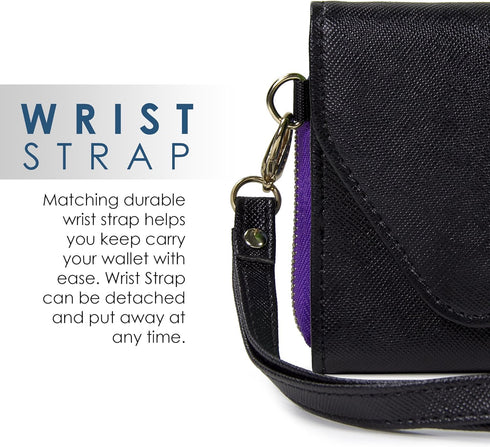 Clutch Wallet with Wristlet and Crossbody Strap for Smartphones or Phablets up to 5.7 Inch - Carrying Case - Frustration-Free Packaging - Black an...