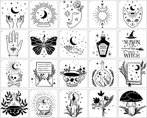 Magic Style Stencils for Painting - 20 Pcs Magic Potion Fairy Crystal Ball Stars Moon Ancient Book Flowers Mushrooms Butterfly DIY Craft Template ...