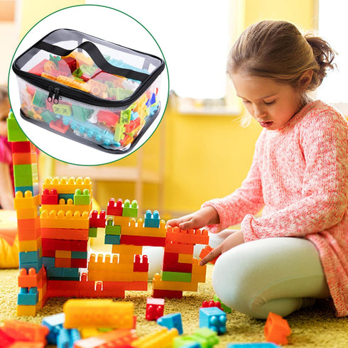 4 Packs Clear Toy Storage Bags- 9.4 x 6.7 x 4.3 Inch Transparent PVC Toy Organizing Bags with Zipper- Waterproof Toy Storage Organizer Pouch for B...