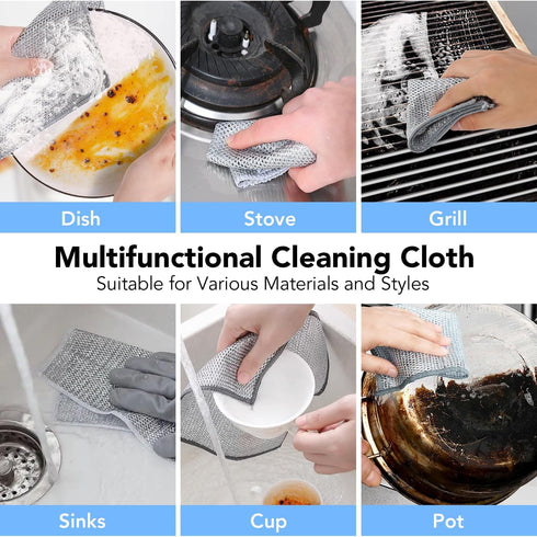 7 Pcs Non Scratch Wire Dishcloth & Wire Brush, Multipurpose Wire Dishwashing Rags for Wet and Dry, New Upgrade Wire Dishwashing Rag, Powerful Clea...