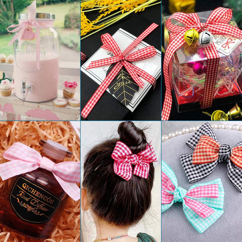 Craftdady 10 Rolls Gingham Checked Polyester Ribbon 3/8 Inch Plaid Tartan Fabric Craft Ribbon Roll for Hair Accessories Craft Wrapping Party Decor...
