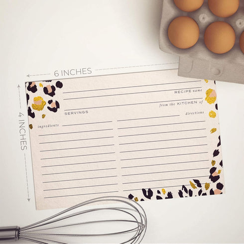 50 Gold Foil Cheetah Print Recipe Cards from Dashleigh, 4x6 inches, Double-Sided...