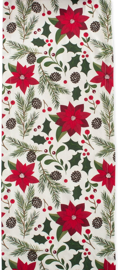 DII Woodland Holly Christmas Holiday Kitchen & Table Décor, Table Runner, 14x72, Poinsettia & Christmas Greenery...