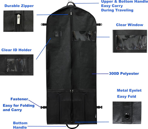 Simple Houseware 54-Inch Travel Garment Bag with Pockets, Heavy Duty 300D Polyester for Suits, Dresses, Coats, Tuxedos...