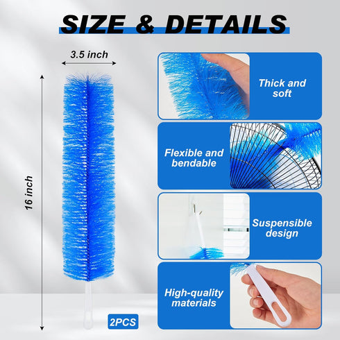 2 Pcs Cobweb Duster Bendable Fan Duster Plastic Dust Cleaner Microfiber Head Washable Ceiling Brush Reusable Dirt Remover for Stand Fan Air Condit...