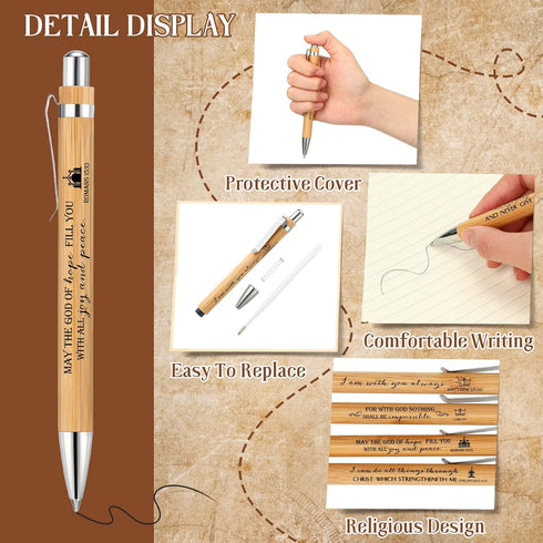 Bible Verse Pens Bamboo Christian Pen Wooden Retractable Bible Pen 1 mm Inspirational Quotes Ballpoint Pen Motivational Pen Bulk for Women Men Off...