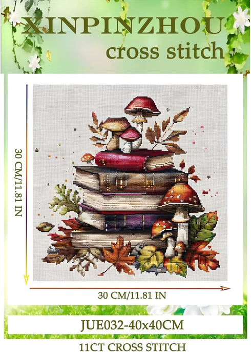 Xinpinzhou Mushroom 11ct Cross Stitch Kits, 11 CT Funny Pre Printed Counted Stamped Cross Stitch Embroidery Needlepoint Needlework Patterns Kits f...