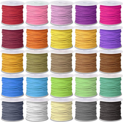 Cridoz Faux Suede Leather Cord, 25 Rolls Flat for Jewelry Making, Leather Strips & Laces for Dream Catcher Supplies DIY Crafts, Thread Velvet Stri...
