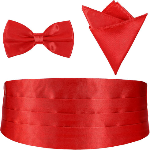 VICASKY Cummerbund Accessories Waistband Handkerchief - 3pcs Men Cummerbund Pocket Square Bow Tie Formal Suit Accessories Hanky Waistband, Tie, Ha...