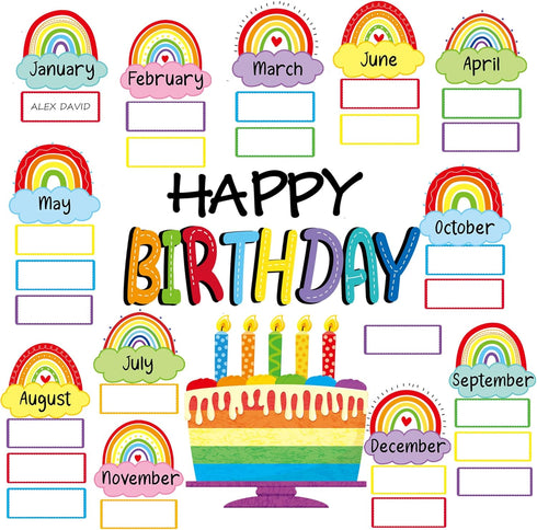 Rainbow Happy Birthday Bulletin Board Rainbow Holiday Birthday Board Sign Let's Celebrate Happy Birthday Rainbow Cloud Accents Cutouts for Calenda...