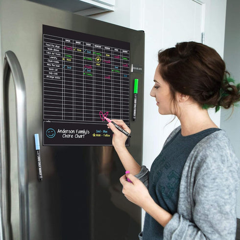 Cinch Magnetic Dry Erase Chores Chart for Kids (17x20 inches, Black) - 6 Whiteboard Markers with Magnets...