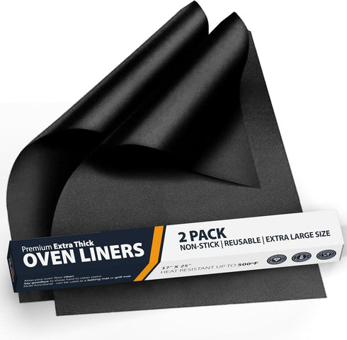 Oven Liners for Bottom of Oven - 2 Pack Large Heavy Duty Mats, 17”x25” Non-Stick Reusable Liner for Electric, Gas, Toaster Ovens, Grills - BPA & P...