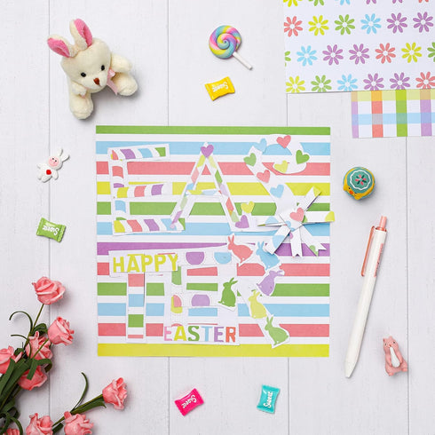 Whaline 12 Designs Easter Pattern Paper 24 Sheet Happy Easter Pastel Scrapbook Paper Double-Sided Spring Decorative Craft Paper Folded Flat for Ca...