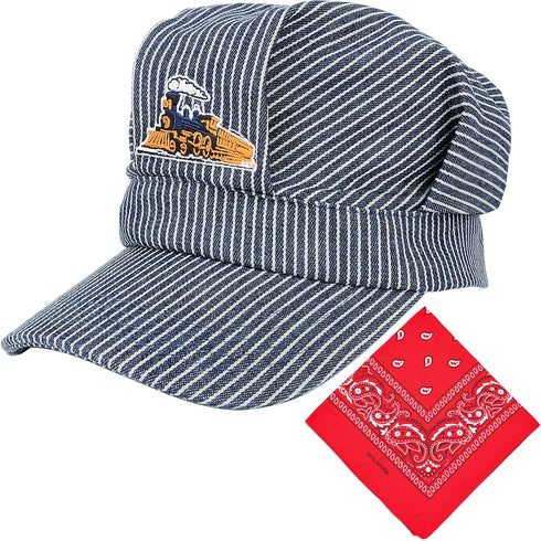 Conductor Hat+Paisley Bandanna (2 IN 1) Engineer Cap Adjustable Train Conductor Dress Up Kit for Kids...