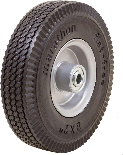 Marathon 33102 8x2" Flat Free, Hand Truck / All Purpose Utility Tire on Wheel, 2.375" Centered Hub, 1/2" Bearings...