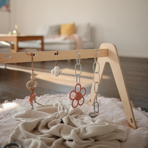 mushie Baby Chain Link Rings Toy 12 Count | Multiuse Car Seat Stroller Connecting Toy (Natural, Stone, Tradewinds)...